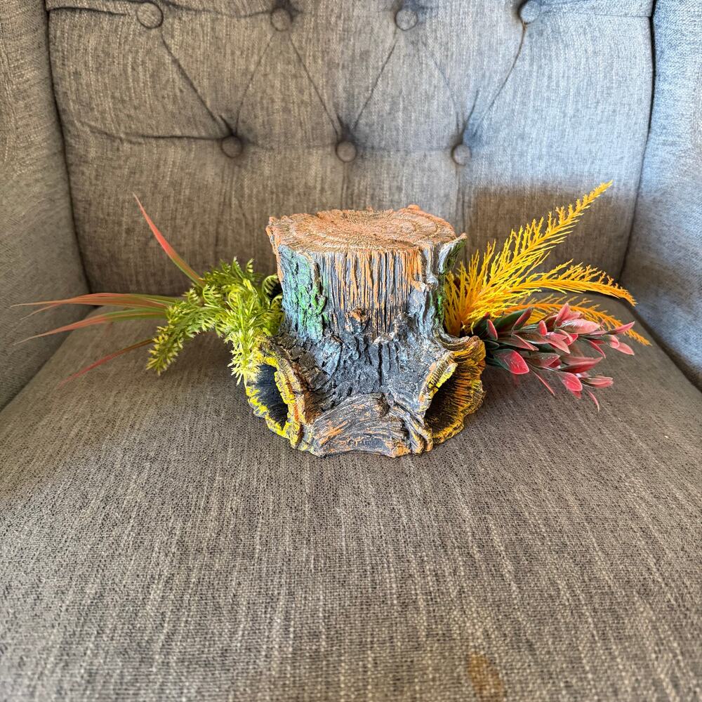 Aquarium Tree Stump Hideout Ornament Fish Tank Decor With Artificial Plants
